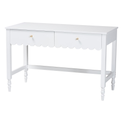 Baxton Studio Roni Writing Desk with Drawers - Modern Cottage Style Desk with Scalloped Detailing for Home Office or Vanity, White